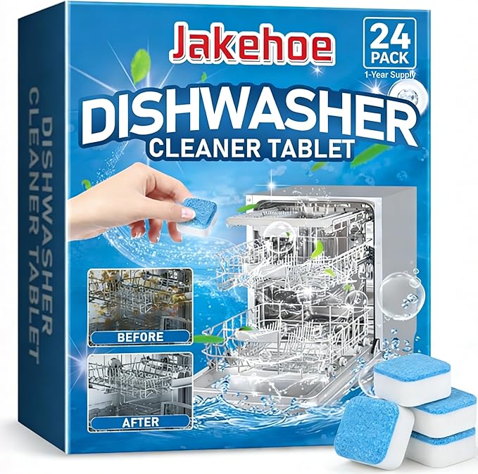 Dishwasher Cleaner & Deodorizer Tablets, 24-Pack Dishwasher Maintenance Tablets for Interior, Pump, Filter, Spray arm & Drain, Helps Remove Grease, Limescale & Mineral Buildup 1-Year Supply