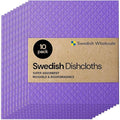 Swedish Wholesale Dishcloths Reusable 8" x 7" Sponge Cloths, Bulk 10 Pack of High Absorbent Cellulose Dish & Kitchen Cleaning Hand Towels, Wring to Dry & Machine Wash, Odor Resistant, Purple