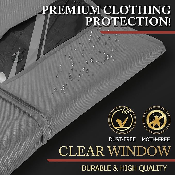 10 Pack 40-inch Suit Bag Garment Bag for Travel and Storage, Garment Bags for Hanging Clothes with Zipper and Visible Transparent Window, Gray