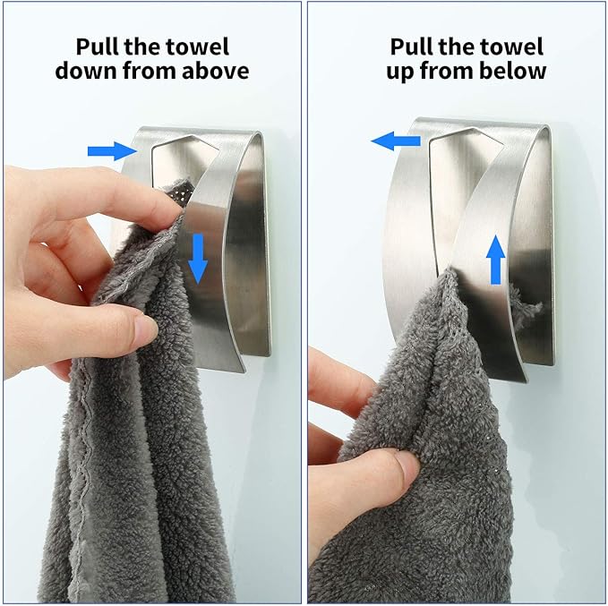 Boao 4 Pcs Self Adhesive Towel Hook Holder Grabber Stainless Steel Kitchen Dish Towel Hook Wall Mount Non Drilling Hangers Rack Hand Tea Holders for Bathroom Accesories Kitchen Gadgets (Silver)