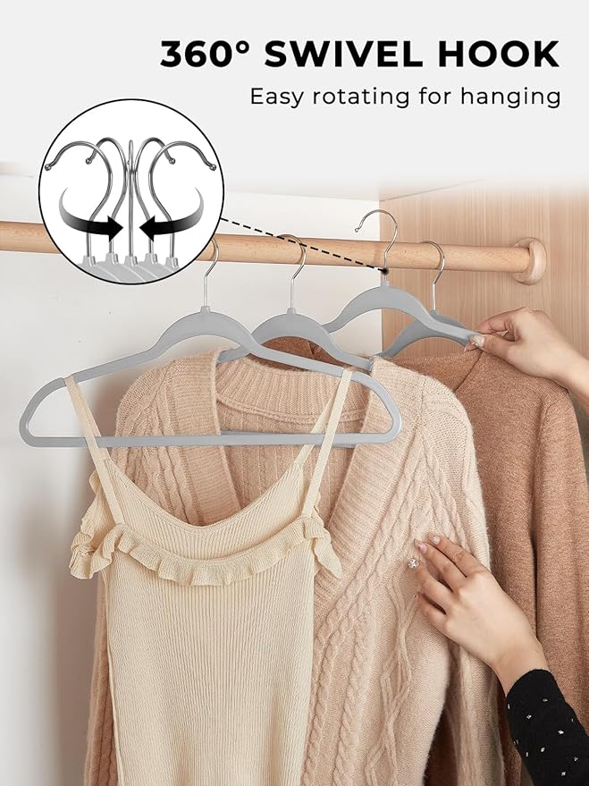 SMARTOR Plastic Hangers 100Pack, Heavy Duty Clothes Hanger Gray - Non-Velvet Thin Hangers with 360°Swivel Hook | Slim Hanger Plastic - Space Saving Hangars, Perchas para Colgar Ropa