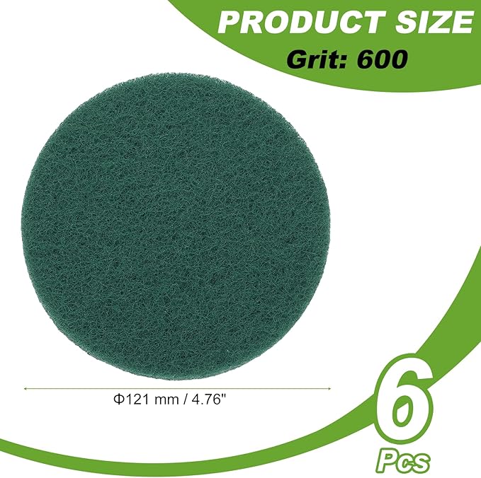 Power Scrub Pads, Scrubbing Pads 400 Grits Scouring Discs - Fitting for (Home Kitchen Cleaning - Drill Attachment - Scrubber Replacement) 6 Pcs & 5 Inch & Dark Green