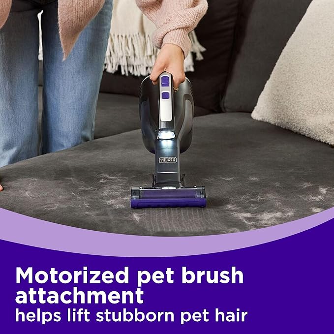 BLACK+DECKER dustbuster Reveal Pet Hair Vacuum, Hand Held Vacuum Cordless Portable for Home and Car, Rechargeable, LED Light, Powerful Suction, Includes Pet Brush and Crevice Tool (HLVD320BP07)