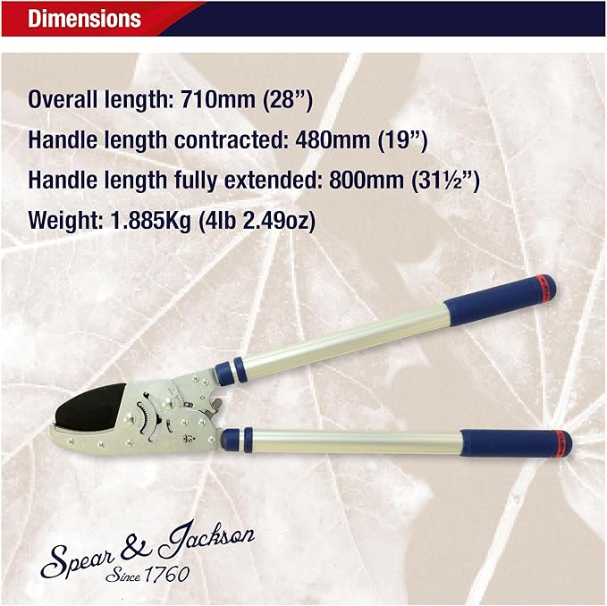 Spear & Jackson 8290RS Razorsharp Heavy Duty Telescopic Ratchet Anvil Loppers, Extendable 40 1/2" Handles, Ideal for Cutting Thick Hard To Reach Branches, Powerful Ratcheting Mechanism