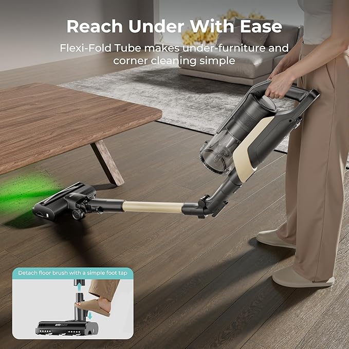 Candy Cordless Stick Vacuum Cleaner, 320AW Powerful Suction, 100min Runtime, Flexi-Fold Tube, SmartSense Tech, LED Headlights, Pet Hair Pickup, Pet & Crevice Tools, for Hard Floor & Carpet, CVS60