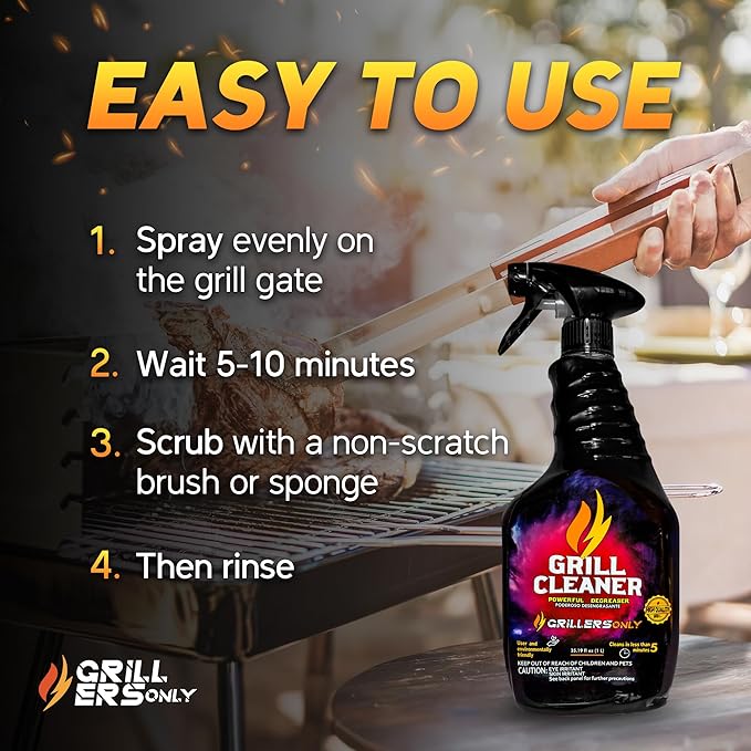 Grill Cleaner Spray & Degreaser | Heavy-Duty Grill Spray for BBQ, Griddles & Cast Iron Cleaner - Professional Outdoor Kitchen Formula - 35.2 fl oz.