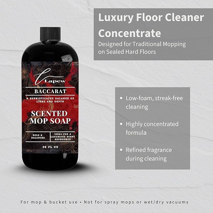 Lapew Baccarat Scented Mop Soap - Luxury Floor Cleaner Concentrate for Mopping Tile, Laminate, Vinyl & Hardwood | Streak-Free, Low-Foam | 36 oz