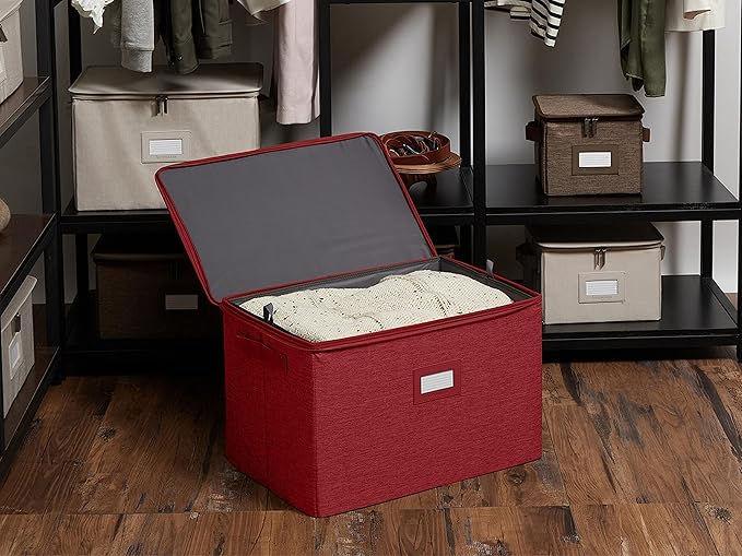 Covermates Keepsakes - Adjustable Zip-Top Storage Box - Configurable FlexGrid Compartments - Heavy Duty Polyester- Reinforced Handles - Stackable Design - Indoor Storage, Red Heather