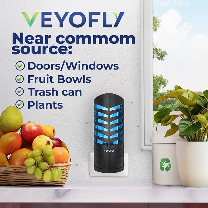 VEYOFLY Fruit Fly Traps for Indoors, Fly Trap Indoor, (4 Device + 12 Refills) Fly Catcher Indoor, Gnat Traps for House Indoor, Fly Trap, Plug in Light Flying Insect Trap, Bug Killer