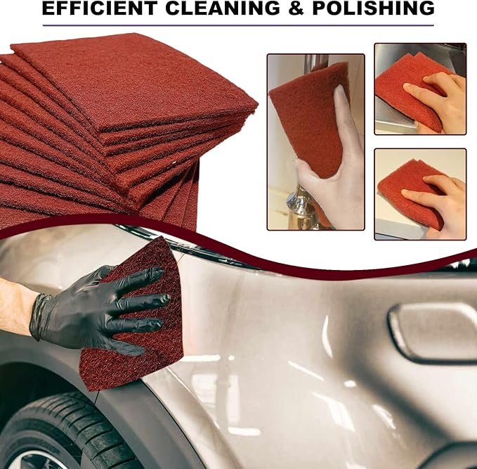 Premium 10 Pack 6" x 9" Red General Purpose Scuff Pads - Scuffing, Scouring, Sanding, Paint Primer Prep Adhesion Scratch - Surface Preparation Automotive Car Auto Body Woodworking Wood (400 Grit)