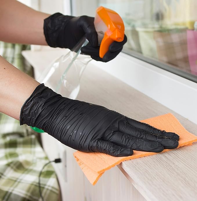 Safeguard, Nitrile Disposable Gloves, Powder & Latex Free, Box of 100 Gloves, Size Medium, Black