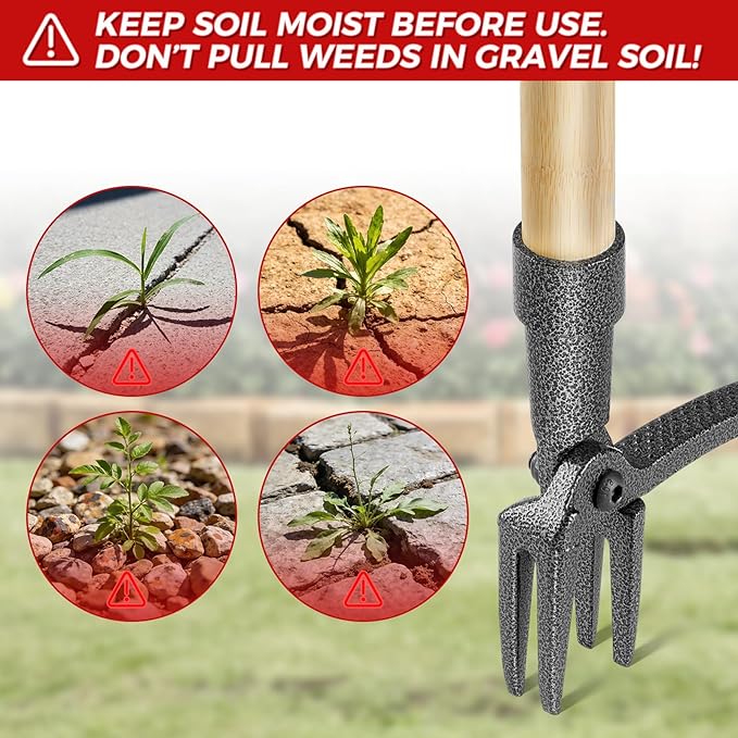 Weed Puller Tool, Stand Up Heavy Duty Root Removal Tool with 4-Claw Head & Long Handle, Garden Hand Weeding Tool - Easily Remove Weeds Without Bending, Pulling,or Kneeling