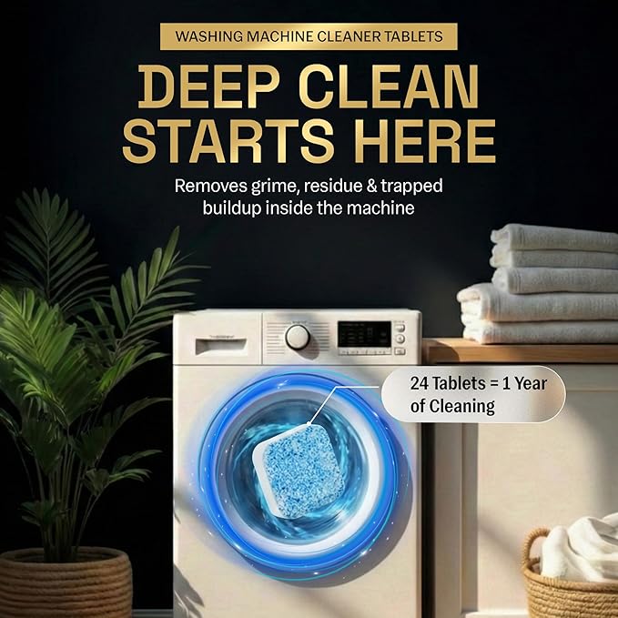 Washing Machine Cleaner Tablets | 24 Pack | Ultra Deep Clean | Eliminates Odors | Washer Cleaner Tablets for HE Front Loader & Top Load Washer | Compatible with All Machines | 1 Year Supply | Zyro
