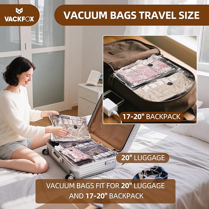 18 Pack Travel Vacuum Bags for Clothing with Electric Pump,Vacuum Travel Bags,Compression Packing Cubes for Luggage,Carry-on Space Saver Storage Bags for Cruise