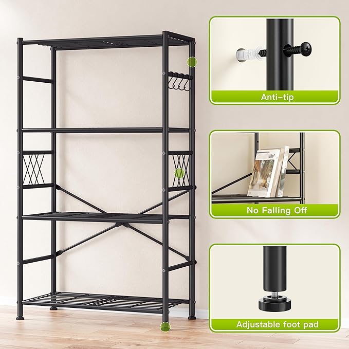 Wire Shelving Storage Rack with Hooks,Metal Shelving Units Shelf Organizer,Wobble-Free Garage Shelving with Adjustable Leveling Feet for Kitchen Pantry Laundry Bathroom Closet Dorm,12"D x 30"W x 60"H