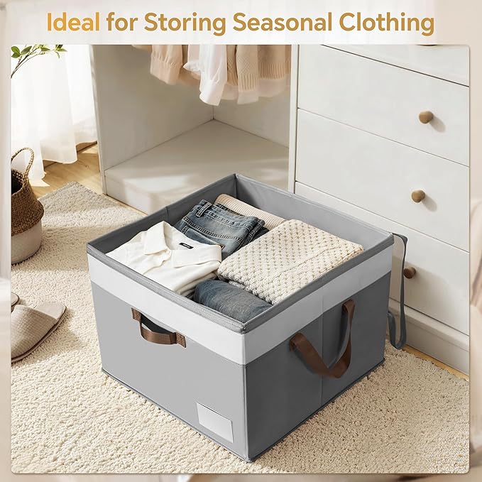Criusia Shoe Organizer for Closet, 2 Pack Foldable Shoe Storage Organizer Box Bin with Adjustable Dividers and Clear Cover, Closet Shoe Storage for Sneakers Sandals Boots, Fit 16-32 Pairs, Gray