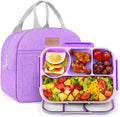 EASYFUN Bento Lunch Box Set Bento Box, 4-Compartment Lunch Containers,High Capacity Lunch Tote Bags for Work, Travel, Outdoor (Purple)