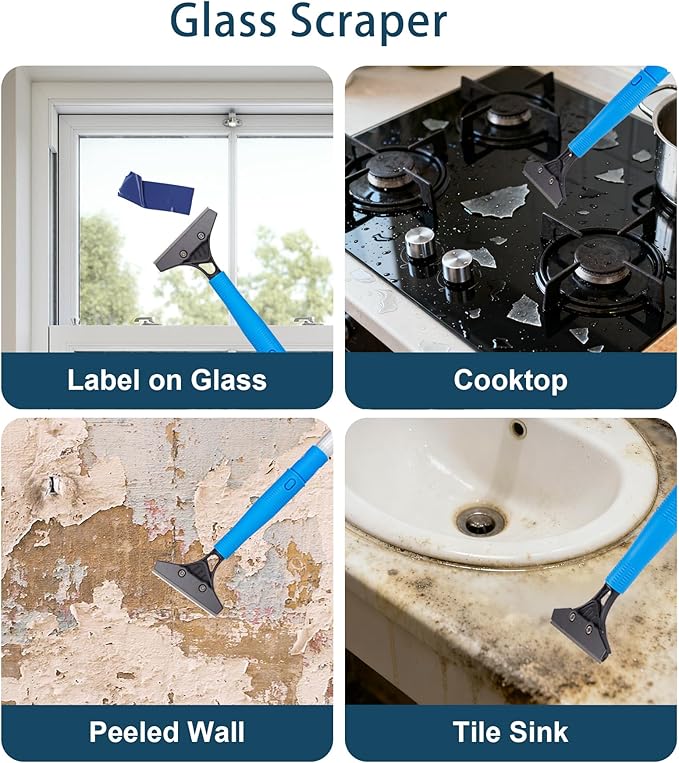 Window Cleaning Kit,Swivel Squeegee & Scrubber with Extension Poles,Foldable Bucket,Blendable Duster,2 Scrubber Pads & Cleaning Cloth, Glass Scraper Cleaning Tool Kit for Window Glass Mirror Car