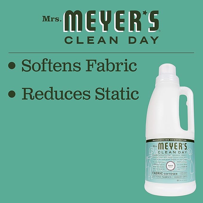 Mrs. Meyer's Clean Day Liquid Fabric Softener Bottle, Basil Scent, 32 Fl oz (Pack of 2)