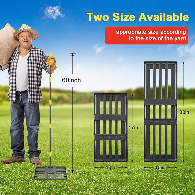 Lawn Leveling Rake - Heavy Duty 17"x10" Stainless Steel Leveler Plate,Reinforced Welds,28-60" Adjustable, Anti Flipping Smooth Edge,for Soil, Dirt,Ground,Backyard Top Dressing,Landscaping