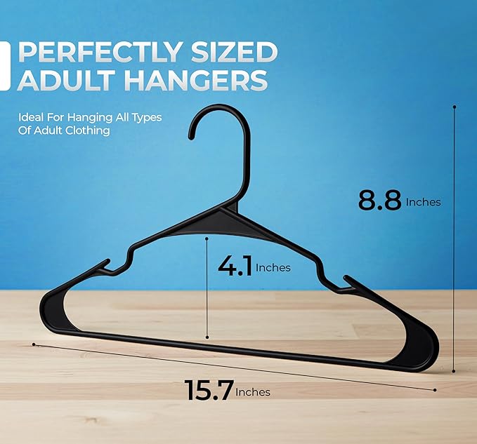 Beddora Plastic Hangers 50 Pack, Black Clothes Hangers for Closet Organization and Storage Space-Saving Design, Kids & Adult Coat Hanger for Suits, Shirt & Percheros Ganchos para Colgar Ropa Hangars