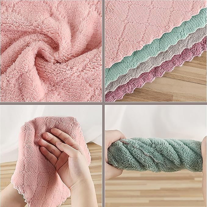 Reusable Microfiber Kitchen Cleaning Cloths – Super Absorbent, Quick-Drying Dish Towels for Kitchen Car Furniture Bowl Tea. 10.6" x 6.3" Coral Velvet Dishcloths Lint-Free Machine Washable 24 Pack Rags