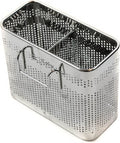 Kitchen Utensils Chopsticks Holder Stainless Steel Perforated Drying Rack Basket with Hooks 2 Divided Compartments Large