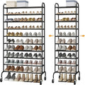 STO STO Expandable Shoe Rack, 10-Tier Metal Tall Shoe Rack for Garage, Up to 44 Pairs Adjustable Shoe Rack Storage for Front Door Entrance, Free Standing Shoe Rack Organizer for Entryway, Black