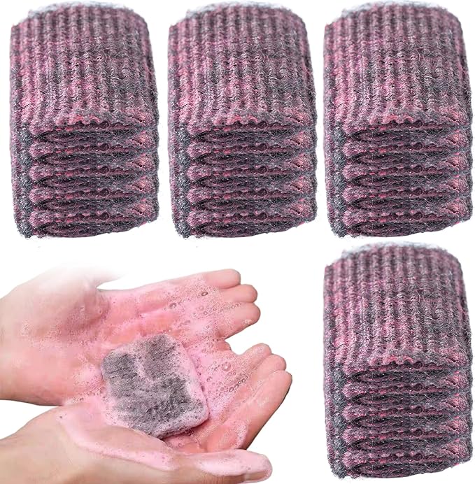 20Pcs Steel Wool Soap Pads Steel Wool Scrubber Non Scratch Soap Pads Effective Clean Metal Scouring Pads for Cleaning Pots, Pans, Ovens Tough Kitchen Grease., Pink