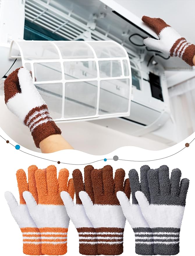 Patelai 3 Pairs Microfiber Plant Dusting Gloves Leaf Cleaning Gloves for Indoor Plants, Blinds, Furniture, House (Red,Green,Yellow,Small)