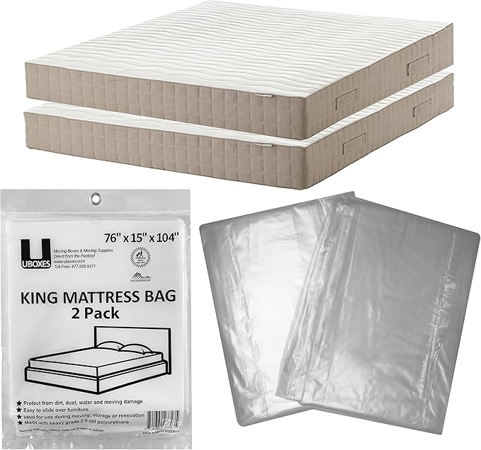 Uboxes King Mattress Poly Covers, 76 x 15 x 104 inch, 2 Count (Pack of 12), Clear