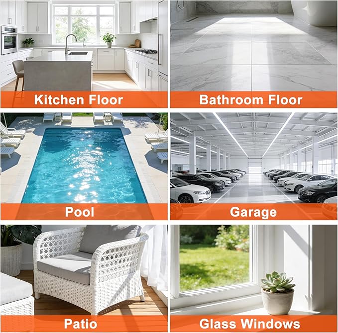 BITOPE Floor Squeegee for Cleaning, 17.3" Heavy-Duty Squeegee for Floor, Silicone Scrubber Broom with 5 Ft Stainsless Steel Long Handle for Bathroom, Glass Windows, Tile, Garage, Deck