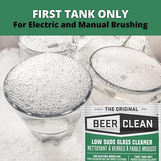 BEER CLEAN 990224 Low Suds Glass Cleaner, Restaurant Barware & Glassware Cleaner for Auto Brush, Powder Packets, 0.5-Ounce (Pack of 100)