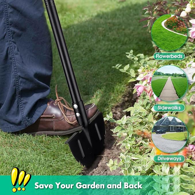 Lilyvane Half Moon Manual Lawn Edger - 36 Inch Long Handle- Heavy Duty Manual Edging Tool for Driveway, Sidewalk, Flower Bed, Landscaping Black
