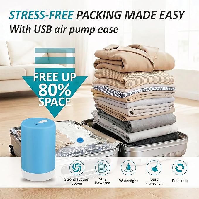Cozy Essential Travel Vacuum Storage Bags with Rechargeable Cordless USB Pump, Space Saver Bags for Luggage, Suitcase, Carry-On, for Clothes, Blankets, Bedding & Seasonal Storage,26 Combo