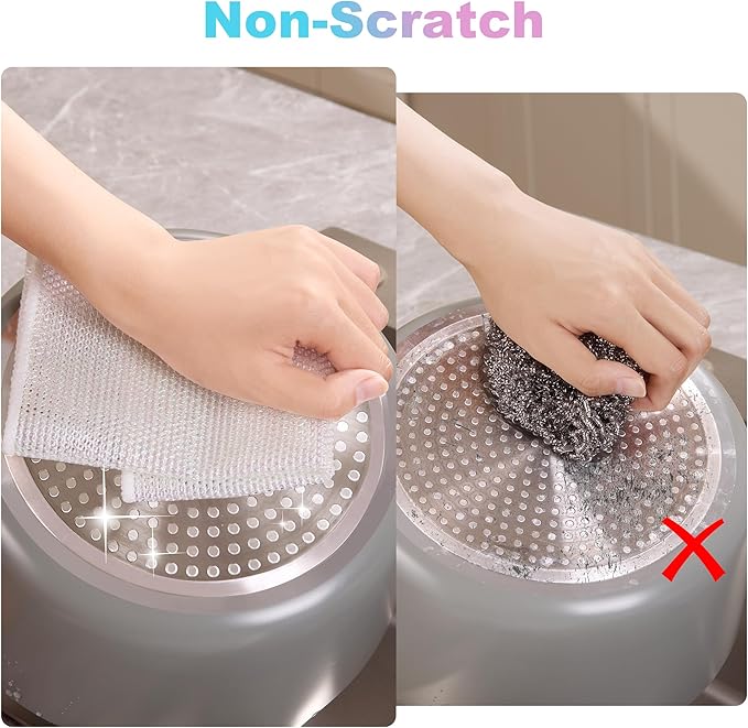 JOYMOOP Multipurpose Wire Dish Rags 10" x 10", Rainbow Laser Dish Cloths for Washing Dishes, Reusable Cleaning Cloths, Non-Scratch Wire Dishwashing Rags for Dishes, Glass, Stainless Steel - 20 Pack