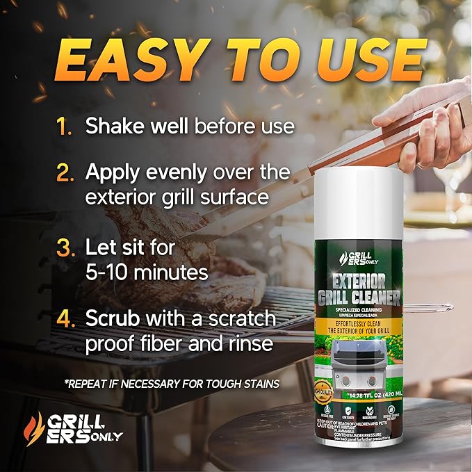 2-Pack Exterior Grill Cleaner Spray | Grill Spray & Degreaser for Outdoor Surfaces, Patio Furniture & Griddles | Anti Rust Spray for Metal Maintenance - 14.8 fl oz.