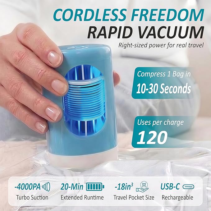 Cozy Essential Travel Vacuum Storage Bags with Rechargeable Cordless USB Pump, Space Saver Bags for Luggage, Suitcase, Carry-On, for Clothes, Blankets, Bedding & Seasonal Storage,26 Combo