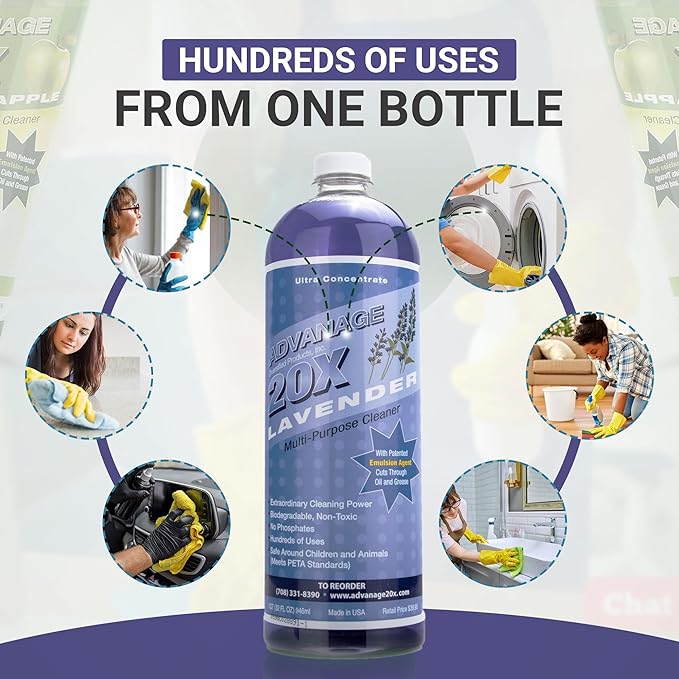 All Purpose Cleaner Concentrate - Advanage 20X The Wonder Cleaner Lavender for All Surfaces Around Bathroom, Kitchen, Oil and Grease, Multi Purpose Cleaner for Household Cleaning Solution | 32 FlOz