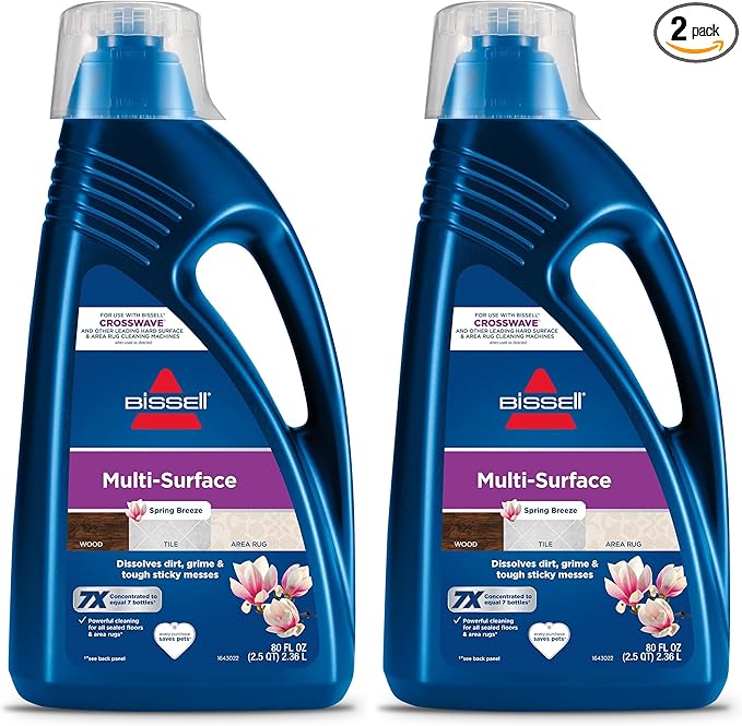 Bissell Multi-Surface Solution,for use in CrossWave and Other Leading Hard Surface and Area Rug Cleaners,80oz,Dissolves Dirt,Grime,and-Tough Sticky Messes,(Pack of 2)