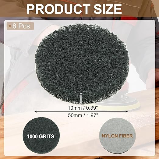 uxcell 8Pcs Scrubber Scouring Pad, 2 Inch 1000 Grits Drill Power Brush Hoop and Loop Scrub Pads Discs Polishing Pad for Household Furniture Automotive Cleaning, Gray