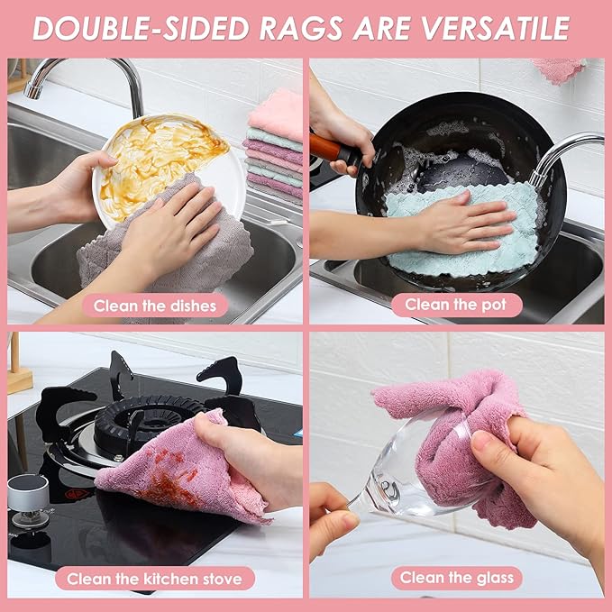 Rachan 11Pack Kitchen Dish Cloths, Reusable Dish Towels, Nonstick Oil Washable Fast Drying, Super Absorbent Coral Velvet Cleaning Cloths for Cleaning Tableware, Kitchen, Bathroom (Purple-grey10 x 6")