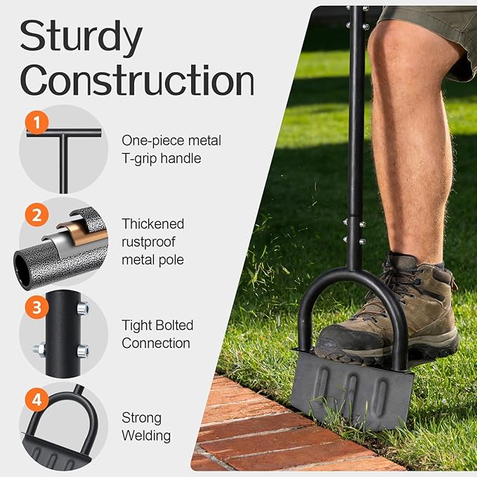 Edger Lawn Tool, 41-inch Long Handle Manual Lawn Edgers with T-Grip, Sharp V Shaped Half Moon Hand Lawn Edging Tool for Effortless Landscaping Sidewalk Yard Garden Flower Bed Border Cable Burying