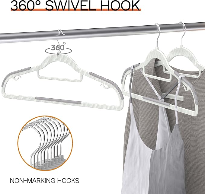 60 Pack Heavy Duty Plastic Hangers, Non Slip Clothes Hangers with Rubber Pads and 360° Hook - Thin Space Saving Hanger, Closet Organizer for Shirt, Pants, Suit, Skirt,Coat - Gray