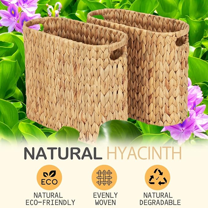 ELONG HOME Toilet Paper Storage for 9 Rolls, Water Hyacinth Wicker Toilet Paper Storage Holder, Toilet Paper Basket with Built-in Handles
