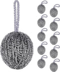 NiHome 10-Pack Steel Wool Scrubbers for Kitchen Cleaning, Stainless Steel Scourers with Hanging String, Reusable Rust-Resistant Scrubbers for Pots, Pans, Grill Racks, Sinks, Cast Iron
