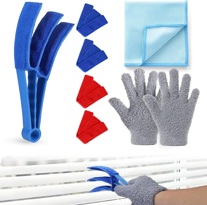 XANGNIER Window Blind Cleaner Duster Tool Set,Blind Cleaning Tools,Washable Multi-Surface Dusting Kit for Wood Blind,Venetian Blinds,Vinyl Blinds,AC Vents,Car Vents,Air Condition,Shutter& Fans