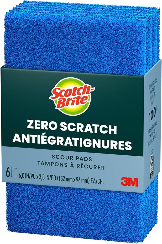 Scotch-Brite Zero Scratch Scouring Pad, Effective + Gentle Dish Scrubber for Household Cleaning, 30 Scrub Pads for Dishes, Nonstick Pots and Pans, Glass, Tubs, Showers, Reusable & Durable