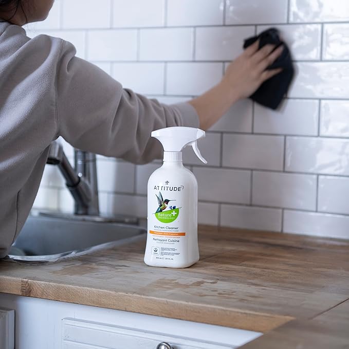 ATTITUDE Kitchen Cleaner Spray, EWG Verified, Powerful Degreaser, Cuts Grease & Grime, Plant-Based & Vegan, Citrus Zest Scent, 27.1 Fl Oz (Pack of 2)