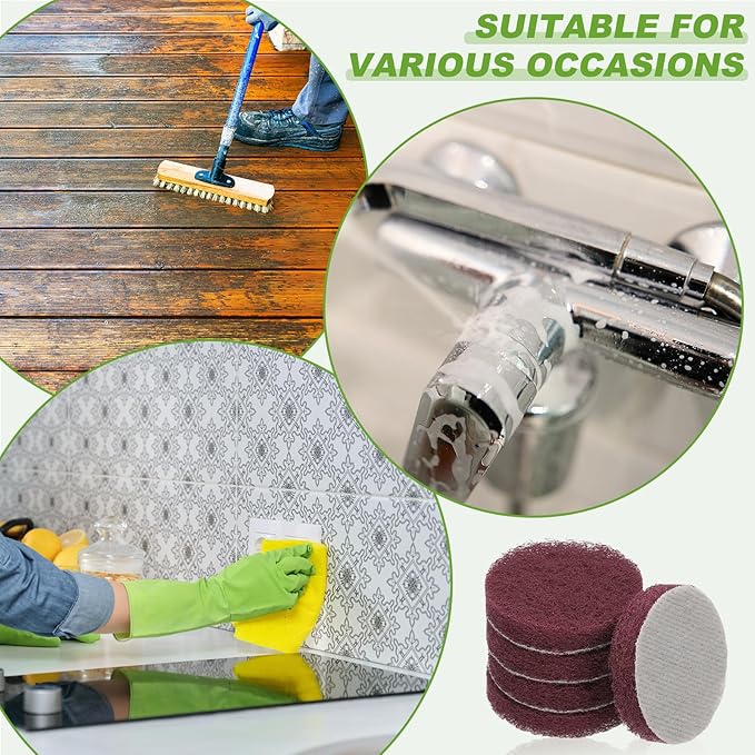Power Scrub Pads, Scrubbing Pads 800 Grits Scouring Discs - Fitting for (Home Kitchen Cleaning - Drill Attachment - Scrubber Replacement) 20 Pcs & 2 Inch & Dark Red